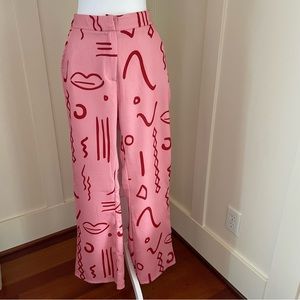 Womens SHEIN Fun Design Wide Leg Pink Red Pants Medium 6